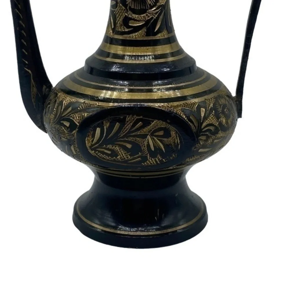 Teapot Gold and Black Metal Etched Made in India